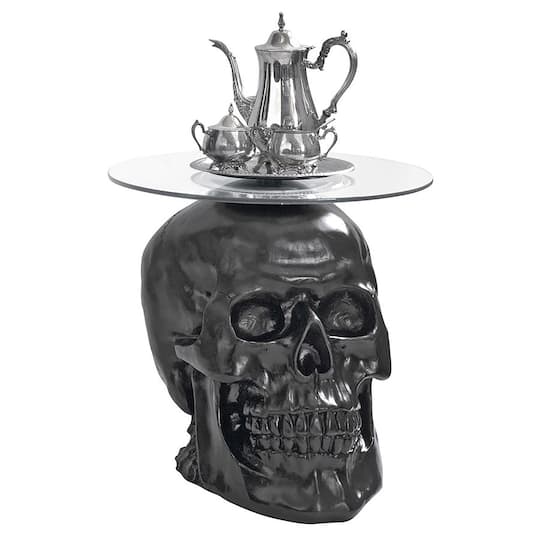 Design Toscano 19.5&#x22; Lost Souls Gothic Black Skull Glass-Topped Table